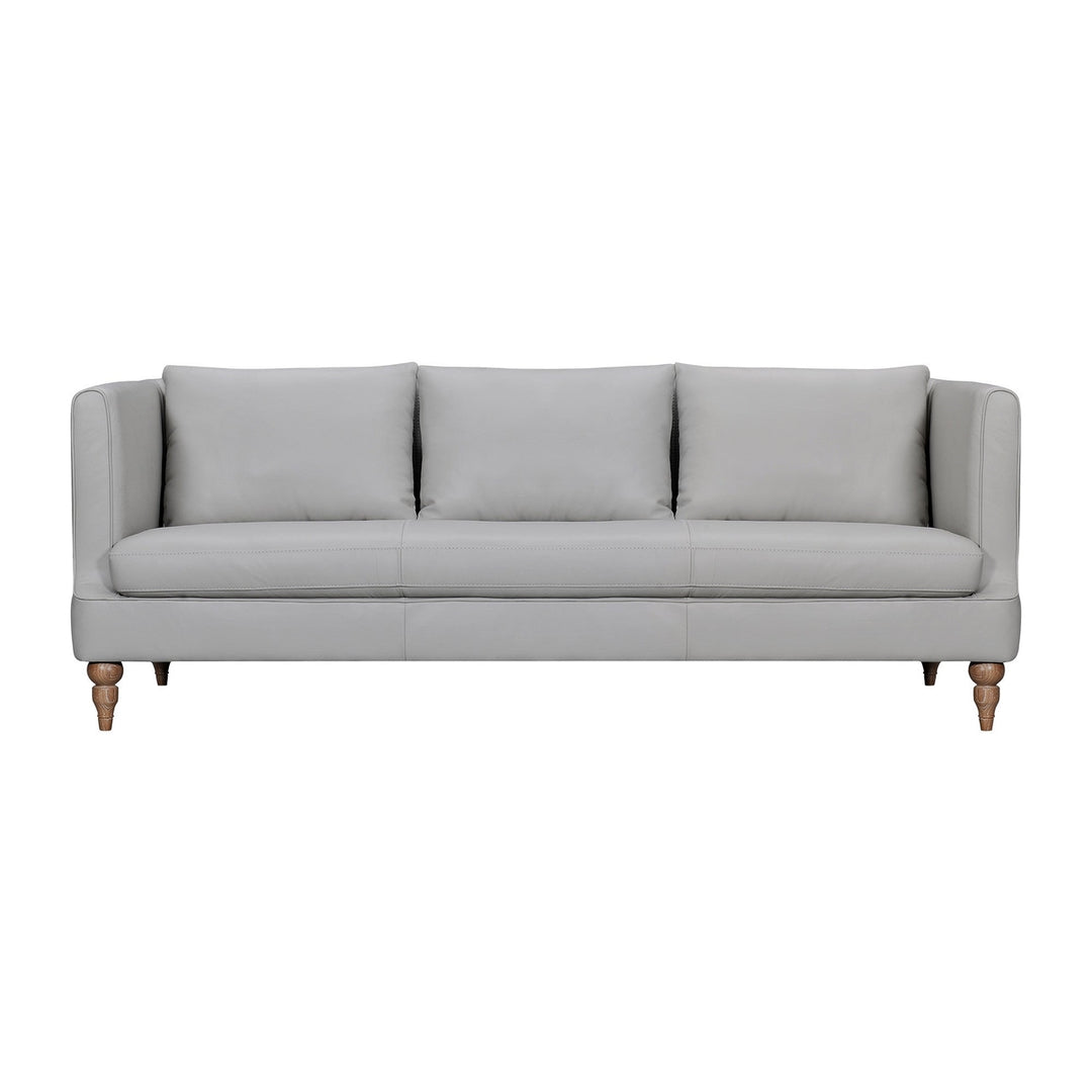 85" Gray Leather Sofa With Brown Legs Image 10