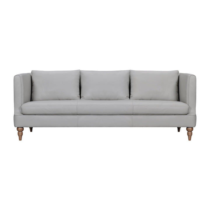 85" Gray Leather Sofa With Brown Legs Image 10