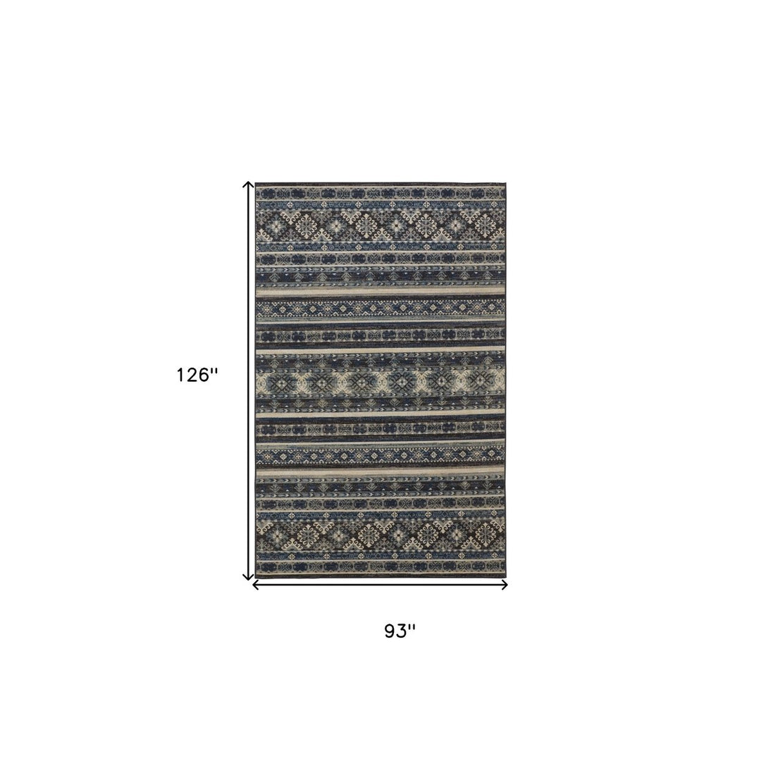 8 X 11 Blue Tan And Black Geometric Power Loom Distressed Stain Resistant Area Rug Image 4