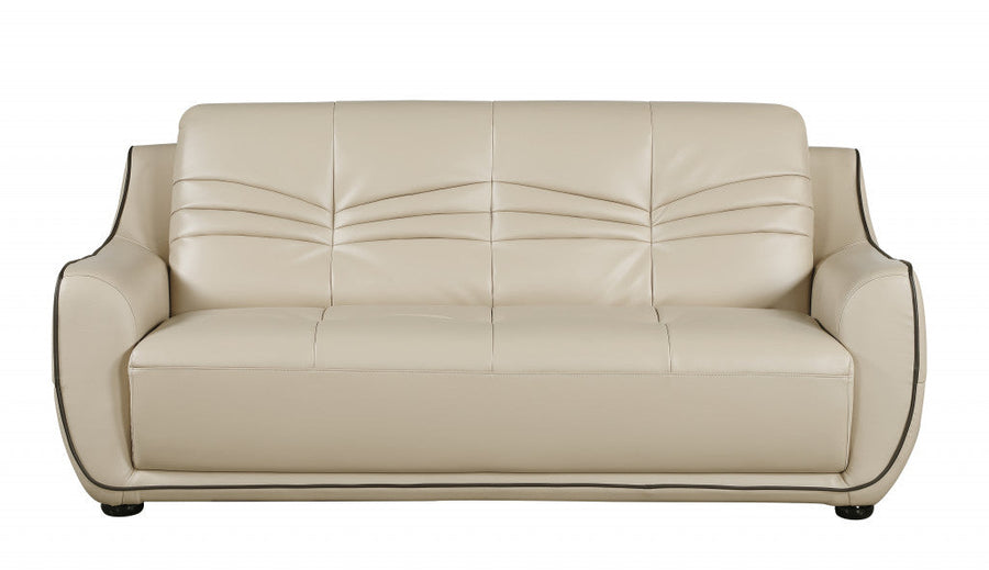 86" Beige Faux Leather Sofa With Black Legs Image 1