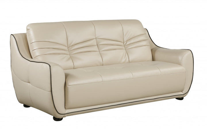 86" Beige Faux Leather Sofa With Black Legs Image 2