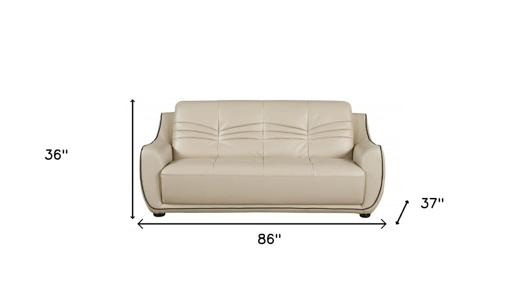 86" Beige Faux Leather Sofa With Black Legs Image 6