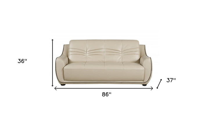 86" Beige Faux Leather Sofa With Black Legs Image 6