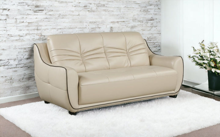 86" Beige Faux Leather Sofa With Black Legs Image 7