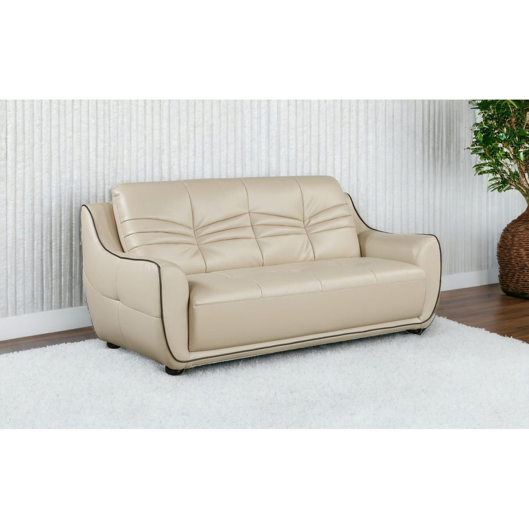 86" Beige Faux Leather Sofa With Black Legs Image 8