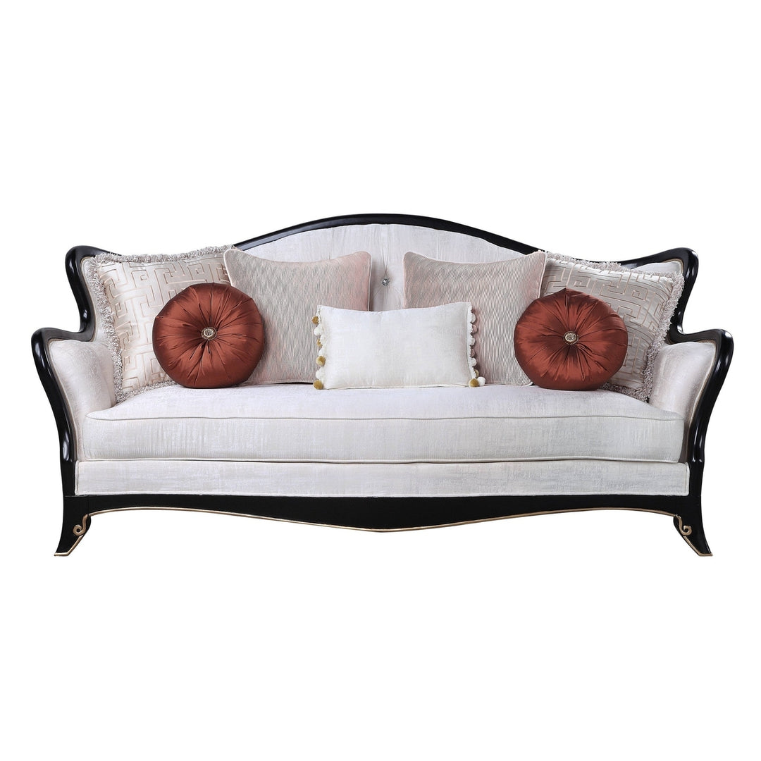 86" Beige Sofa And Toss Pillows With Black Legs Image 4