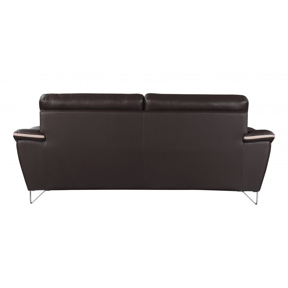 86" Brown Leather Sofa With Silver Legs Image 2