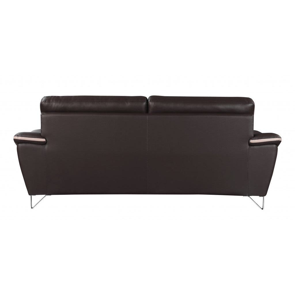 86" Brown Leather Sofa With Silver Legs Image 2