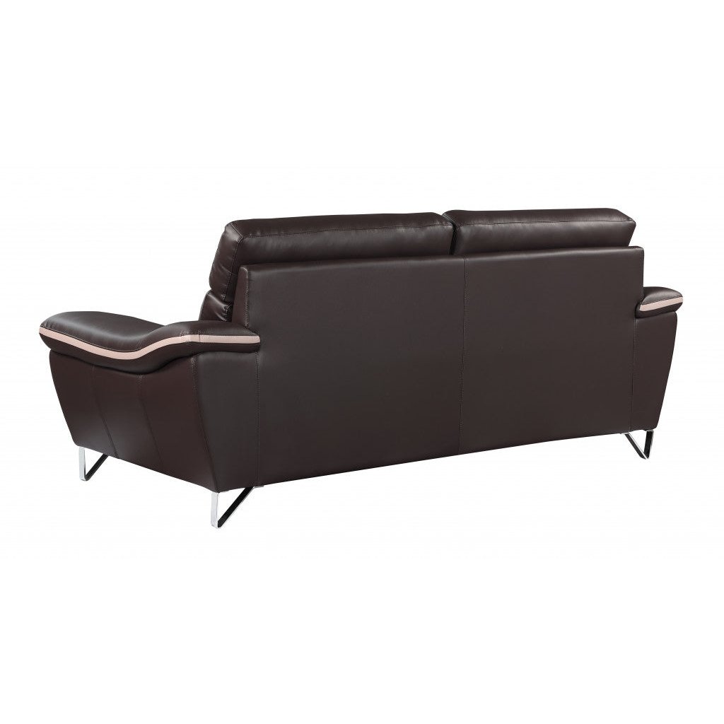 86" Brown Leather Sofa With Silver Legs Image 3