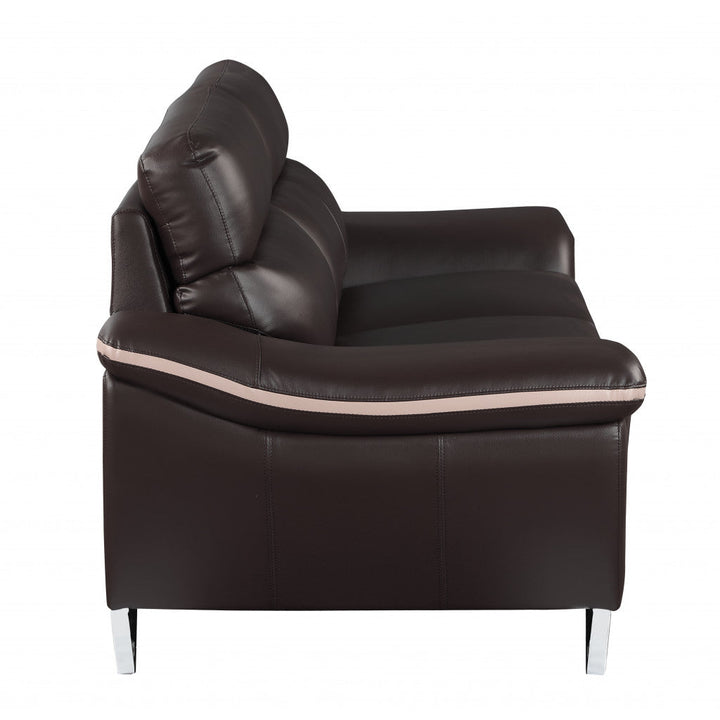 86" Brown Leather Sofa With Silver Legs Image 4