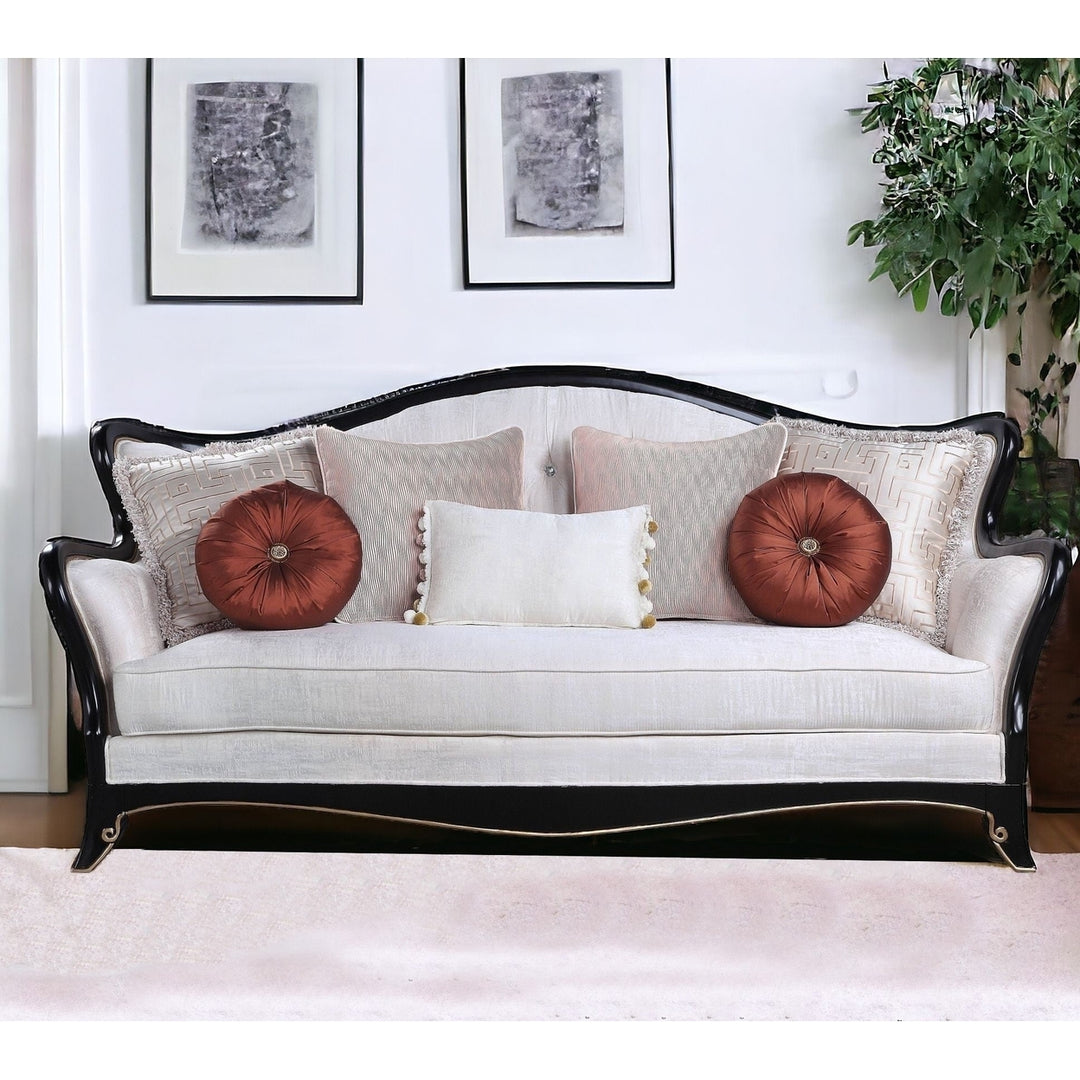 86" Beige Sofa And Toss Pillows With Black Legs Image 6