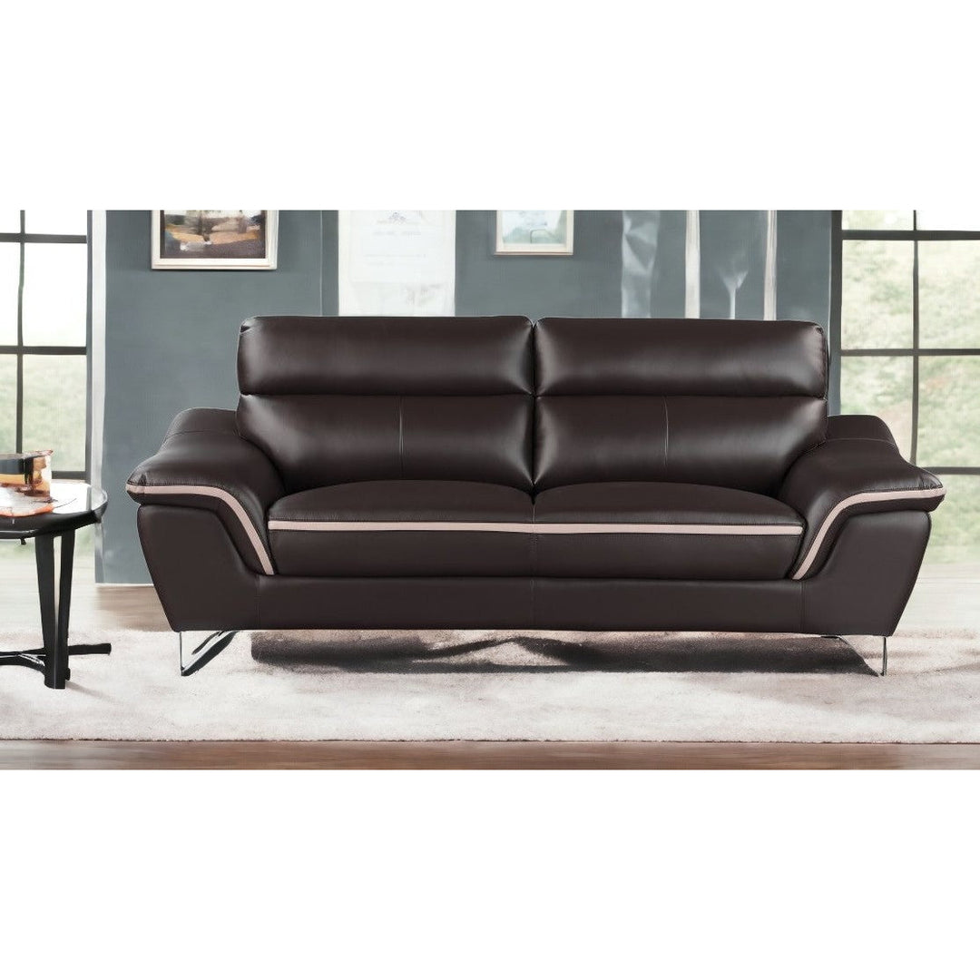 86" Brown Leather Sofa With Silver Legs Image 6