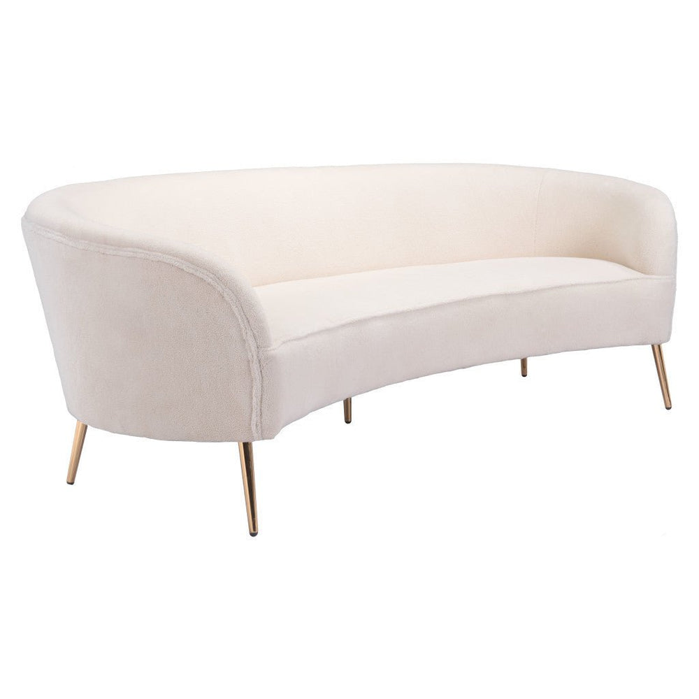 86" White Polyester Sofa With Gold Legs Image 2