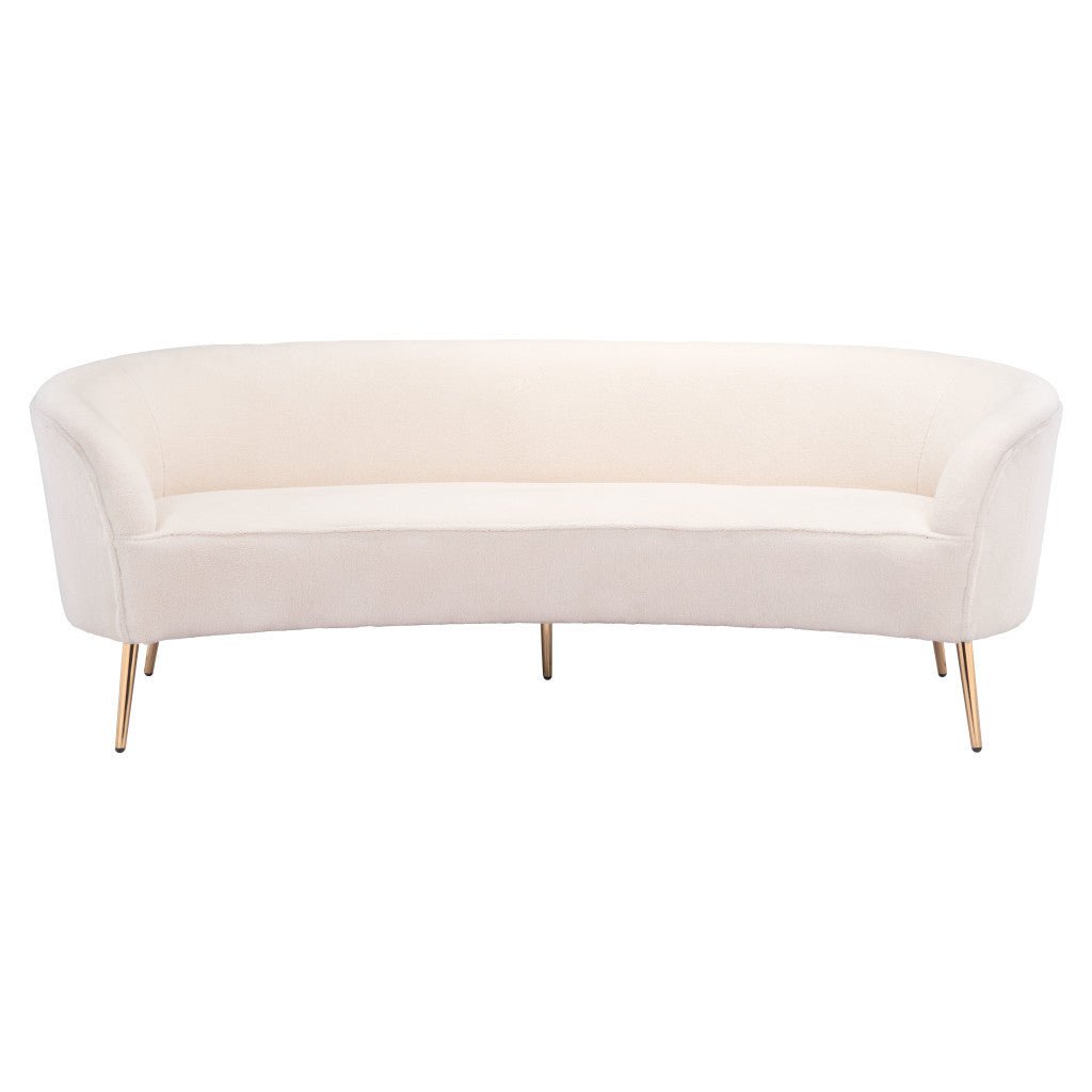 86" White Polyester Sofa With Gold Legs Image 3