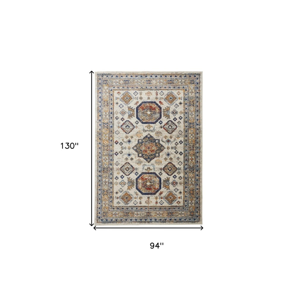 8 X 11 Ivory Orange And Blue Floral Stain Resistant Area Rug Image 2