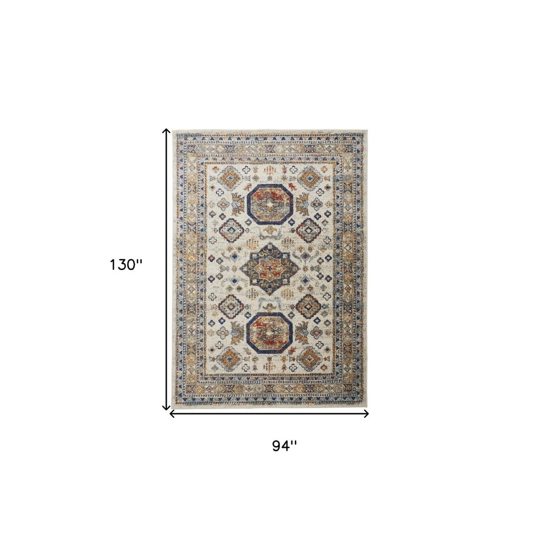 8 X 11 Ivory Orange And Blue Floral Stain Resistant Area Rug Image 1