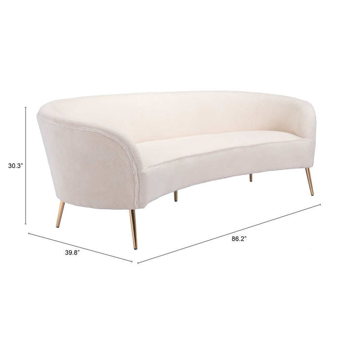 86" White Polyester Sofa With Gold Legs Image 5