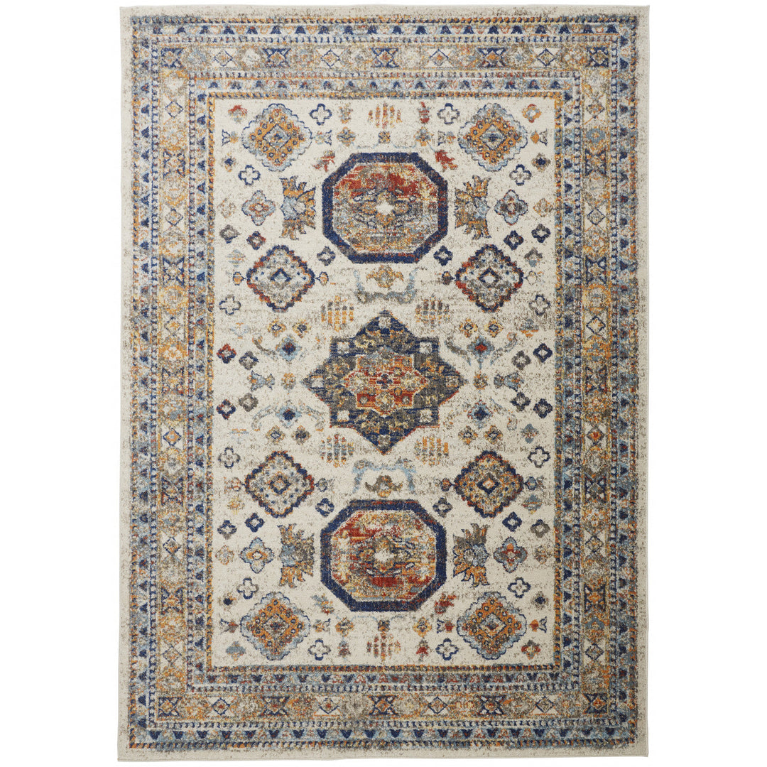 8 X 11 Ivory Orange And Blue Floral Stain Resistant Area Rug Image 11