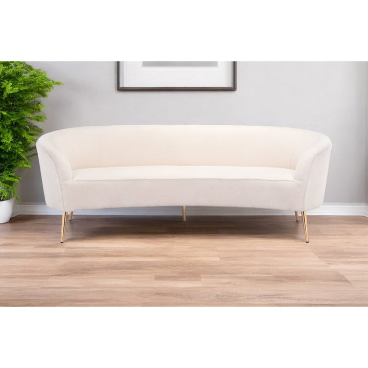 86" White Polyester Sofa With Gold Legs Image 9