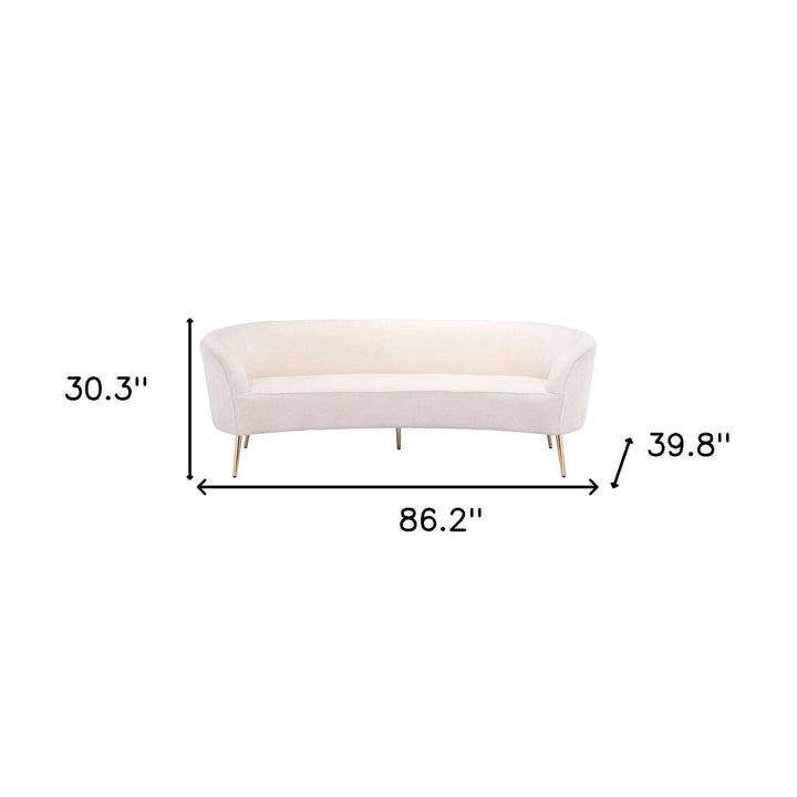 86" White Polyester Sofa With Gold Legs Image 10