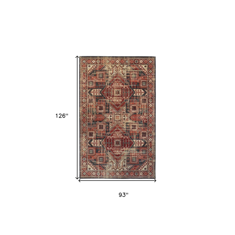 8 X 11 Red Tan And Black Abstract Power Loom Distressed Stain Resistant Area Rug Image 2