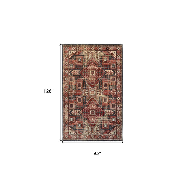 8 X 11 Red Tan And Black Abstract Power Loom Distressed Stain Resistant Area Rug Image 2