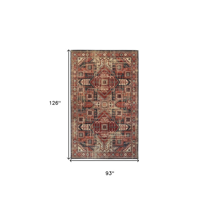 8 X 11 Red Tan And Black Abstract Power Loom Distressed Stain Resistant Area Rug Image 1