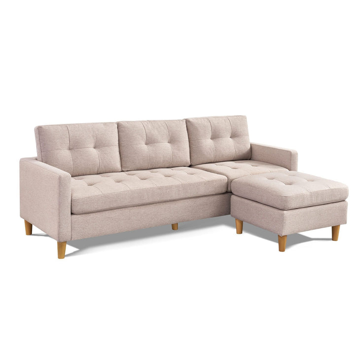 87" Beige Polyester Blend Sofa With Ottoman With Natural Legs Image 4