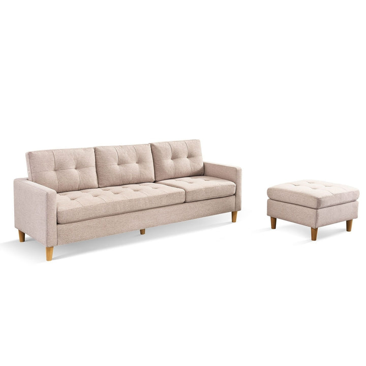 87" Beige Polyester Blend Sofa With Ottoman With Natural Legs Image 7