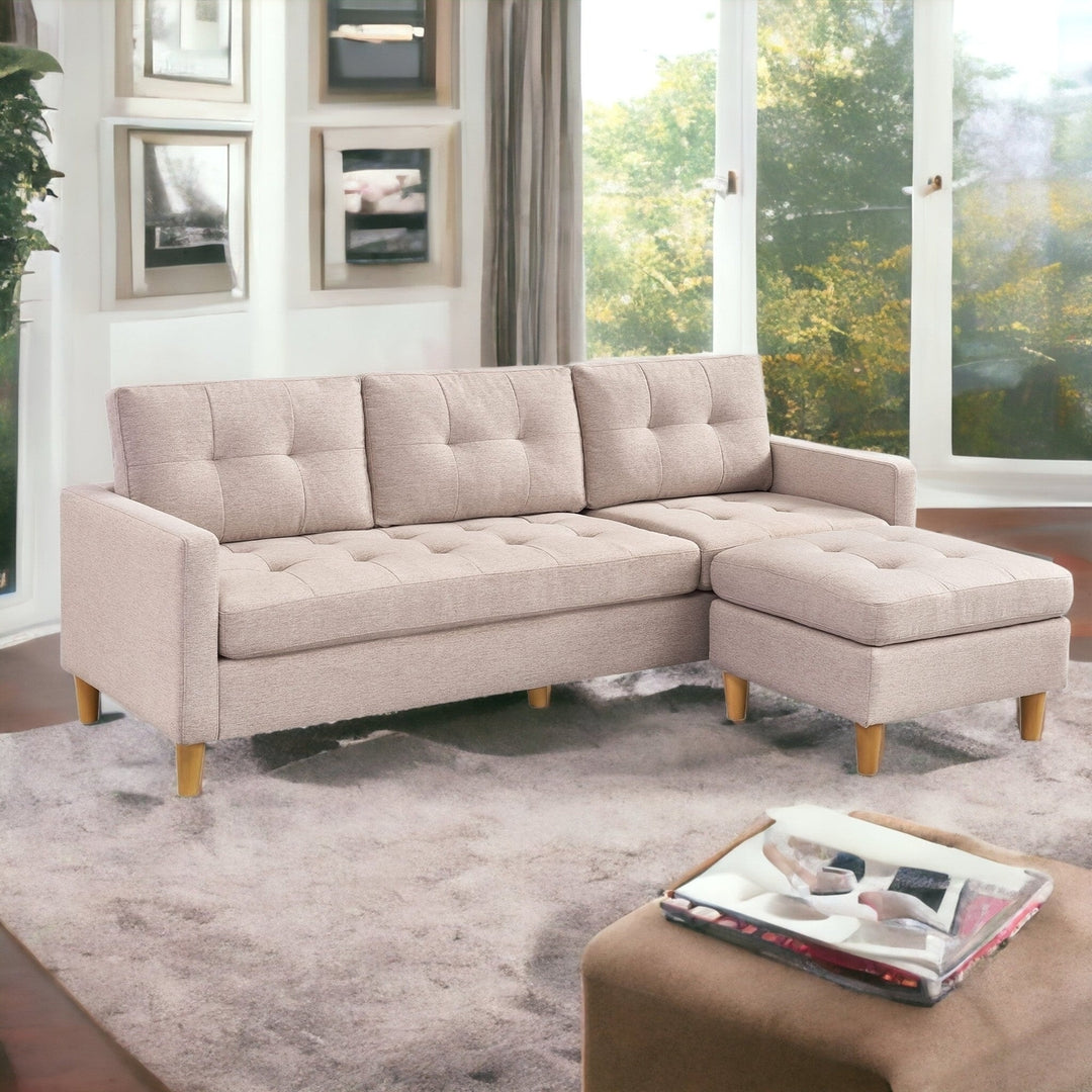 87" Beige Polyester Blend Sofa With Ottoman With Natural Legs Image 8