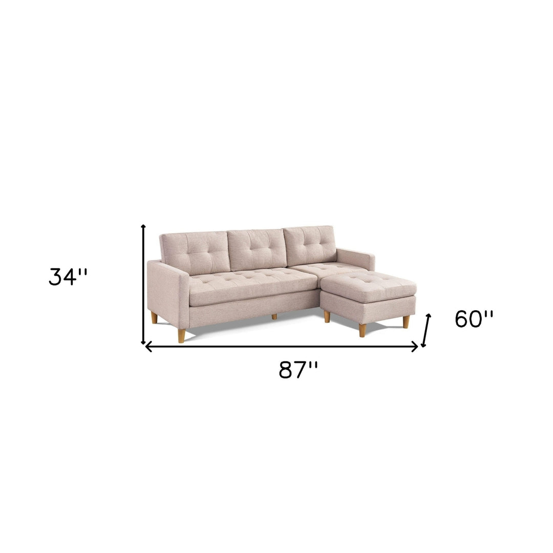 87" Beige Polyester Blend Sofa With Ottoman With Natural Legs Image 9