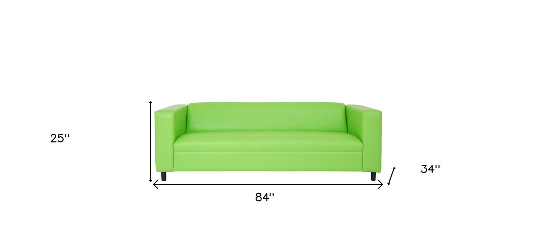 84" Green and White Faux Leather Geometric Sofa With Black Legs Image 9