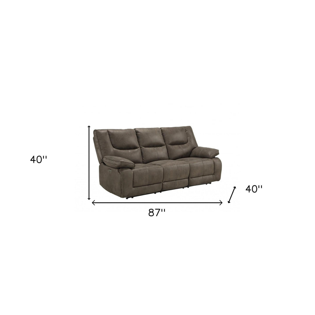 87" Gray Faux Leather Reclining USB Sofa With Black Legs Image 2