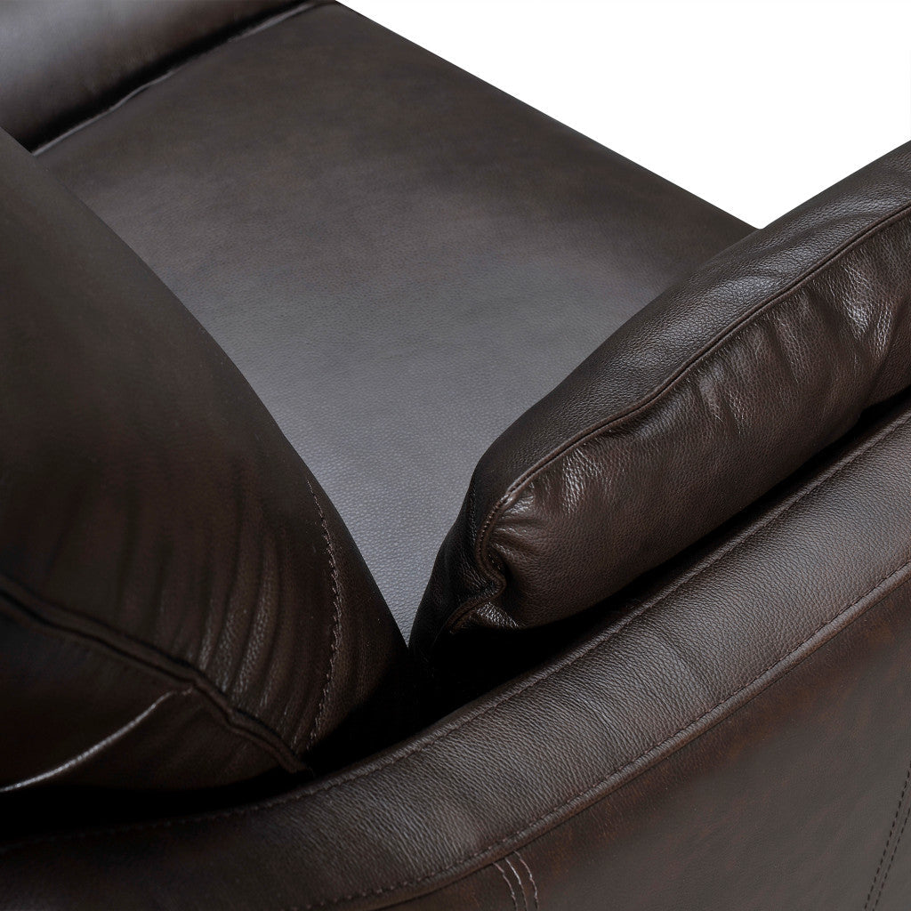 87" Dark Brown Leather Sofa And Toss Pillows With Brown Legs Image 6