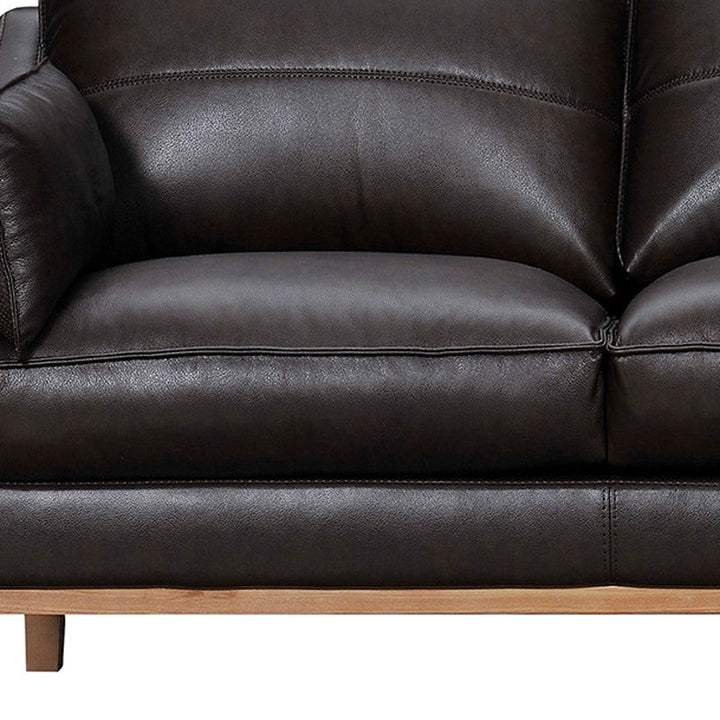 87" Dark Brown Leather Sofa And Toss Pillows With Brown Legs Image 9