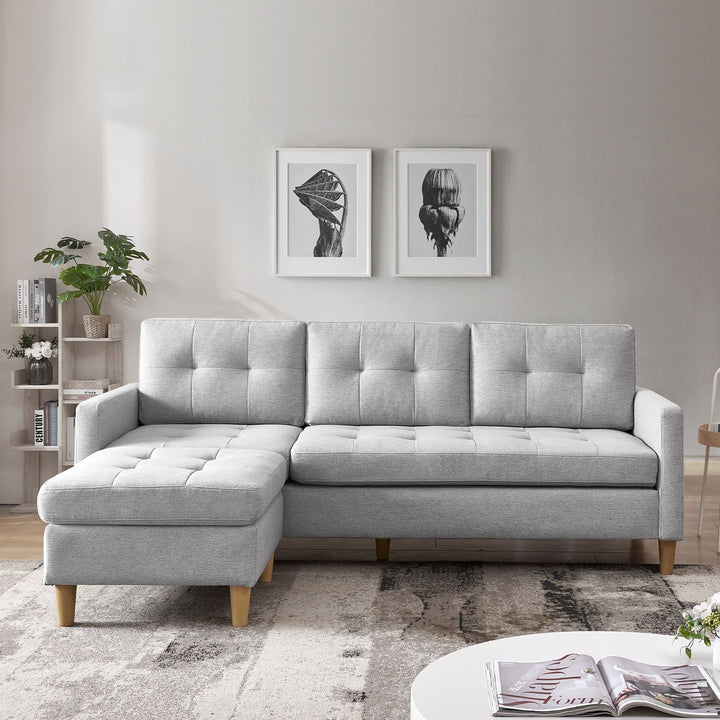 87" Light Gray Polyester Blend Sofa With Ottoman With Natural Legs Image 1