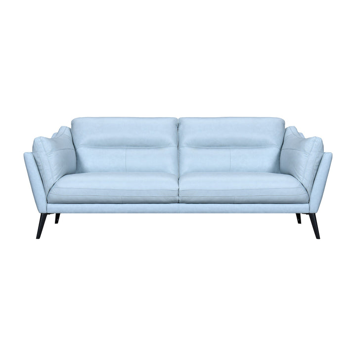 87" Sky Blue Leather Sofa With Black Legs Image 1