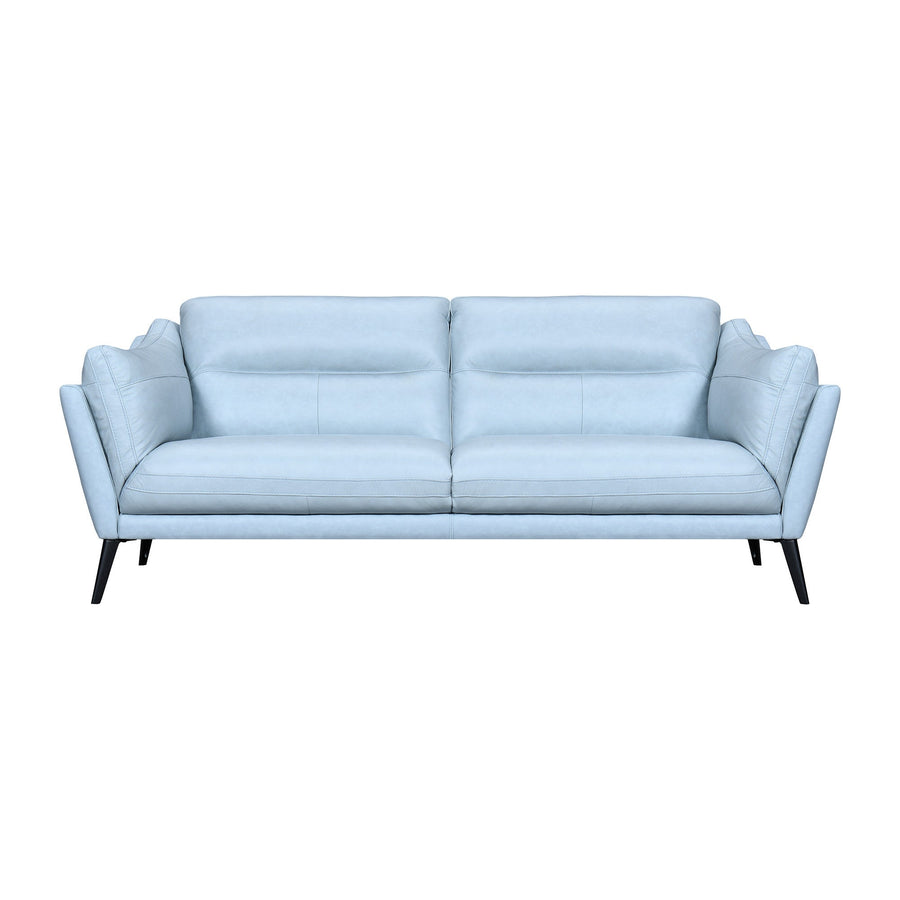 87" Sky Blue Leather Sofa With Black Legs Image 1