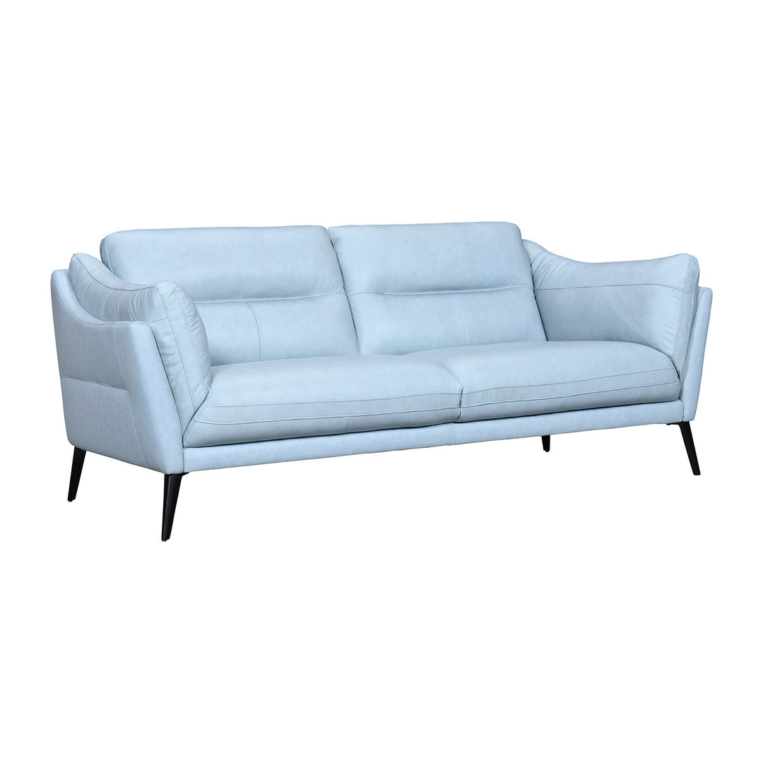 87" Sky Blue Leather Sofa With Black Legs Image 2