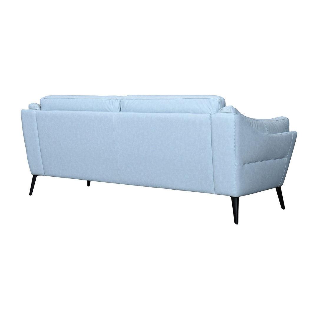 87" Sky Blue Leather Sofa With Black Legs Image 3