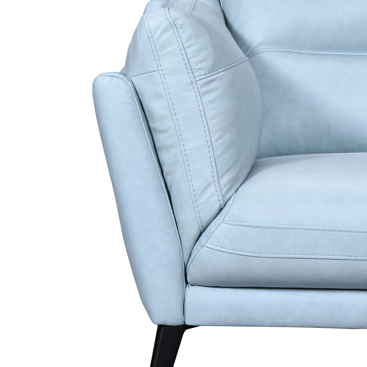 87" Sky Blue Leather Sofa With Black Legs Image 4