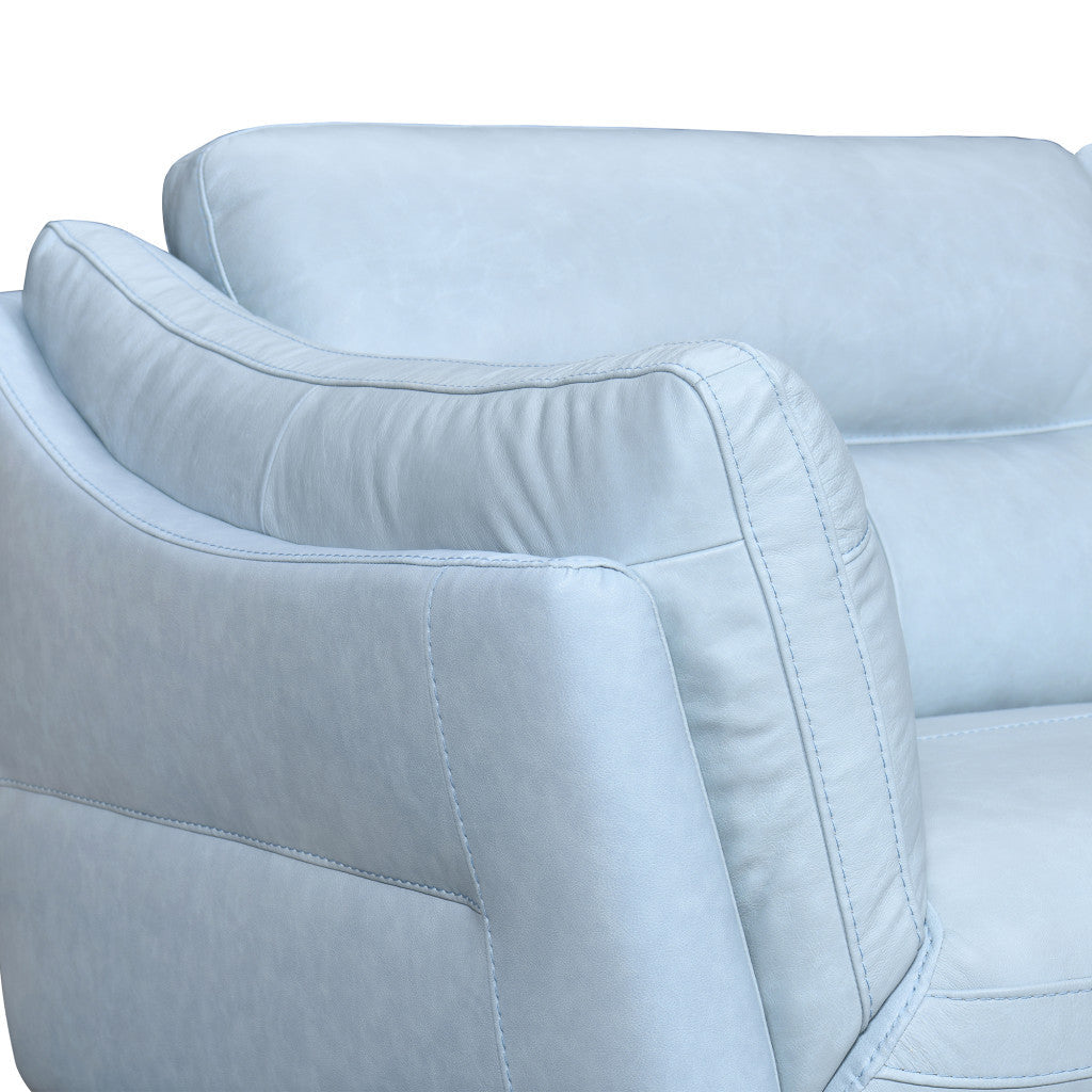 87" Sky Blue Leather Sofa With Black Legs Image 5