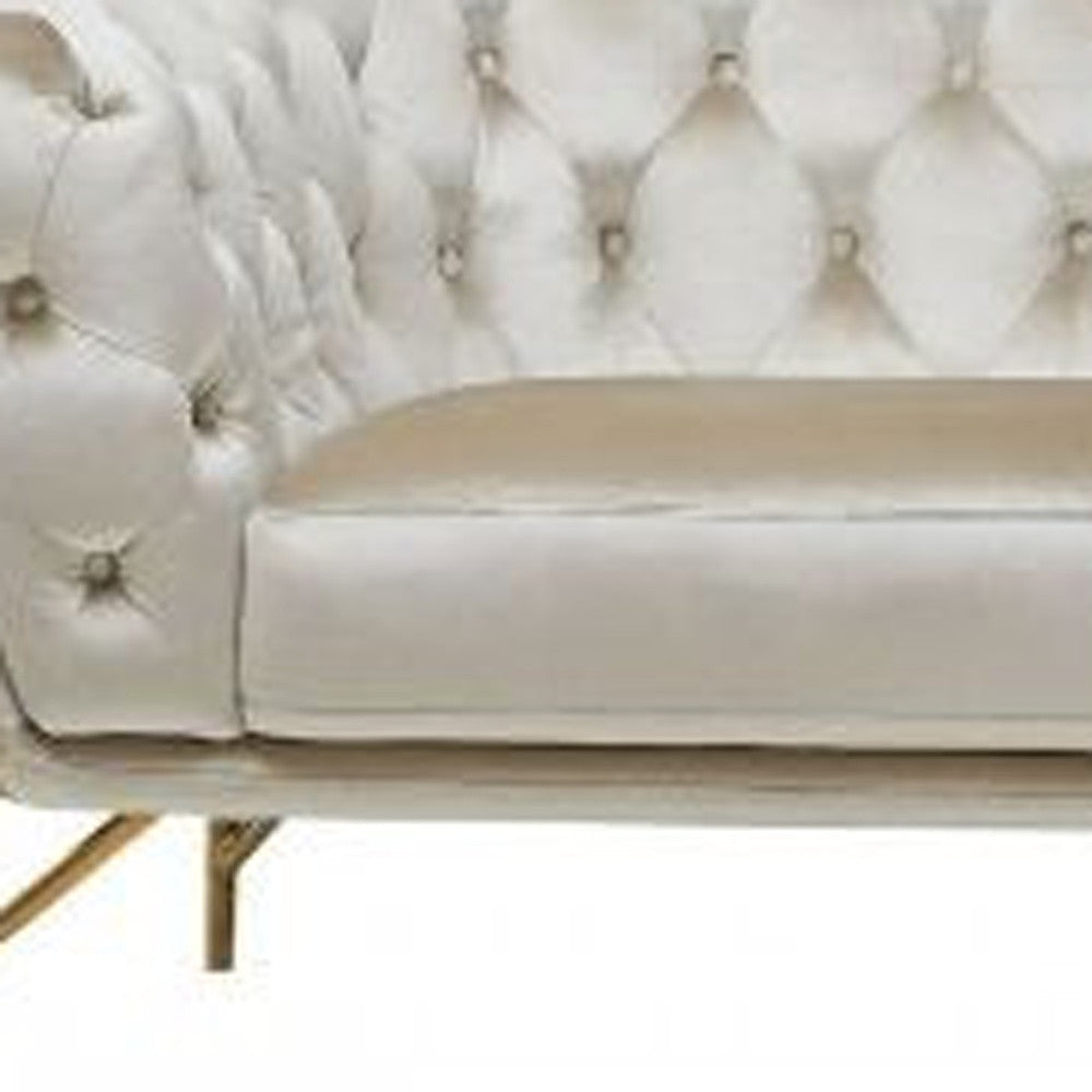 88" Beige Velvet Chesterfield Sofa With Gold Legs Image 2