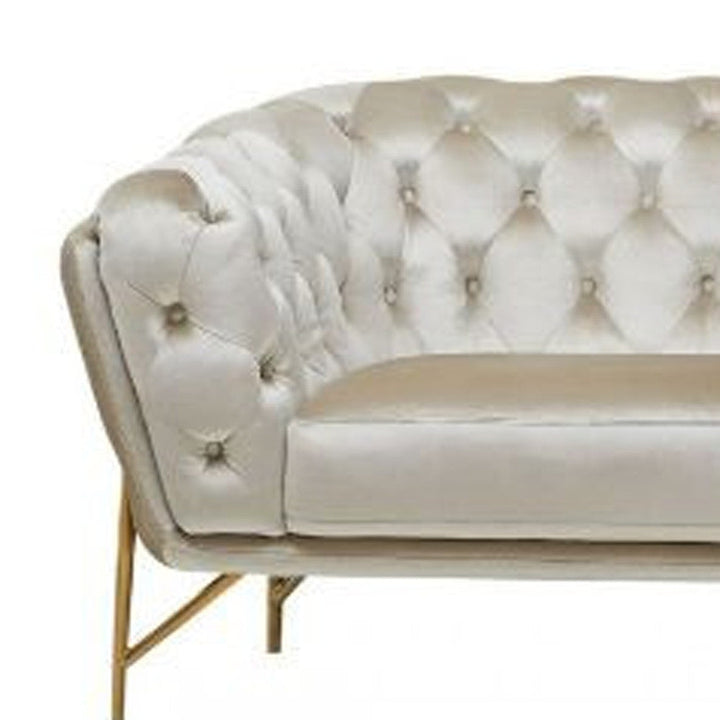 88" Beige Velvet Chesterfield Sofa With Gold Legs Image 3