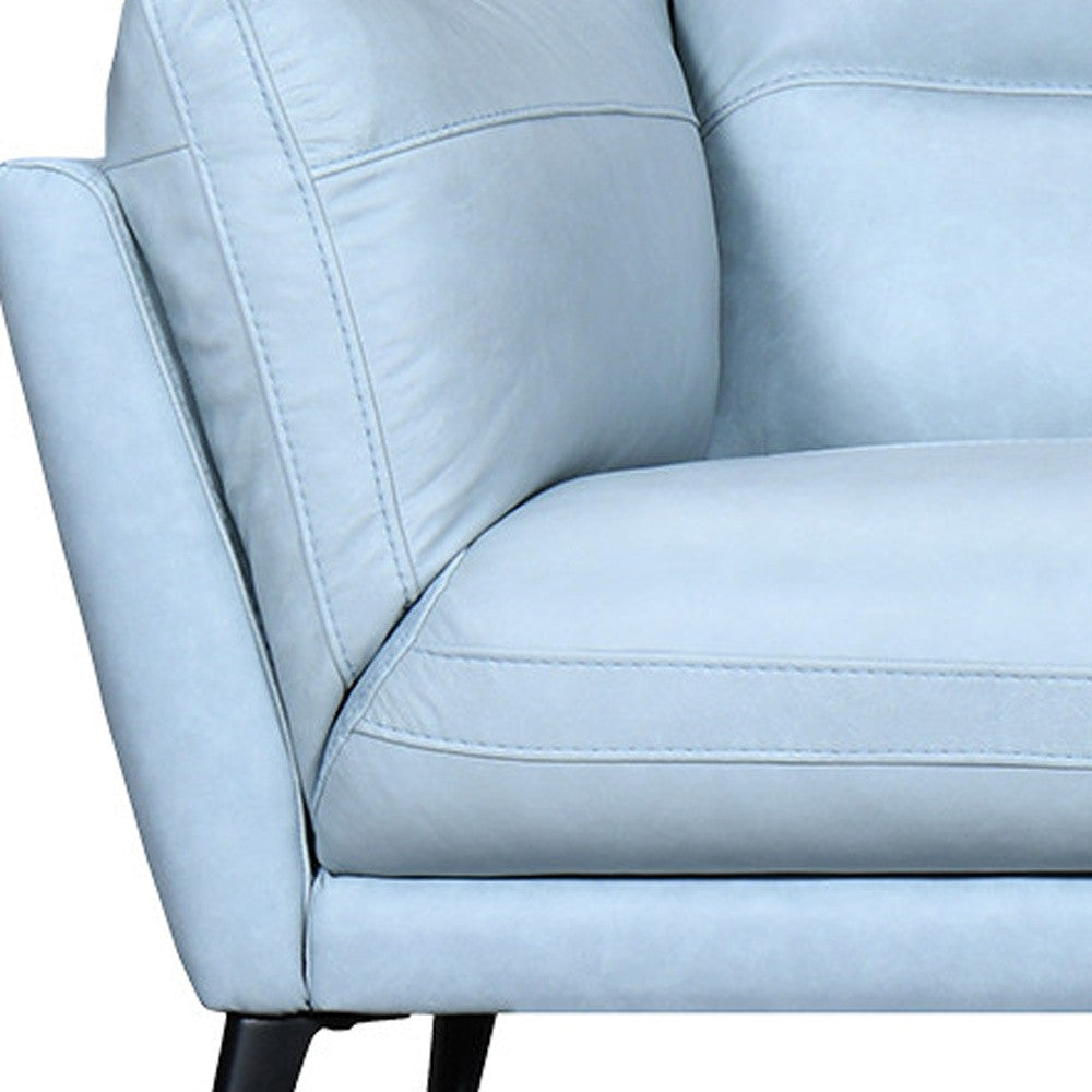 87" Sky Blue Leather Sofa With Black Legs Image 9