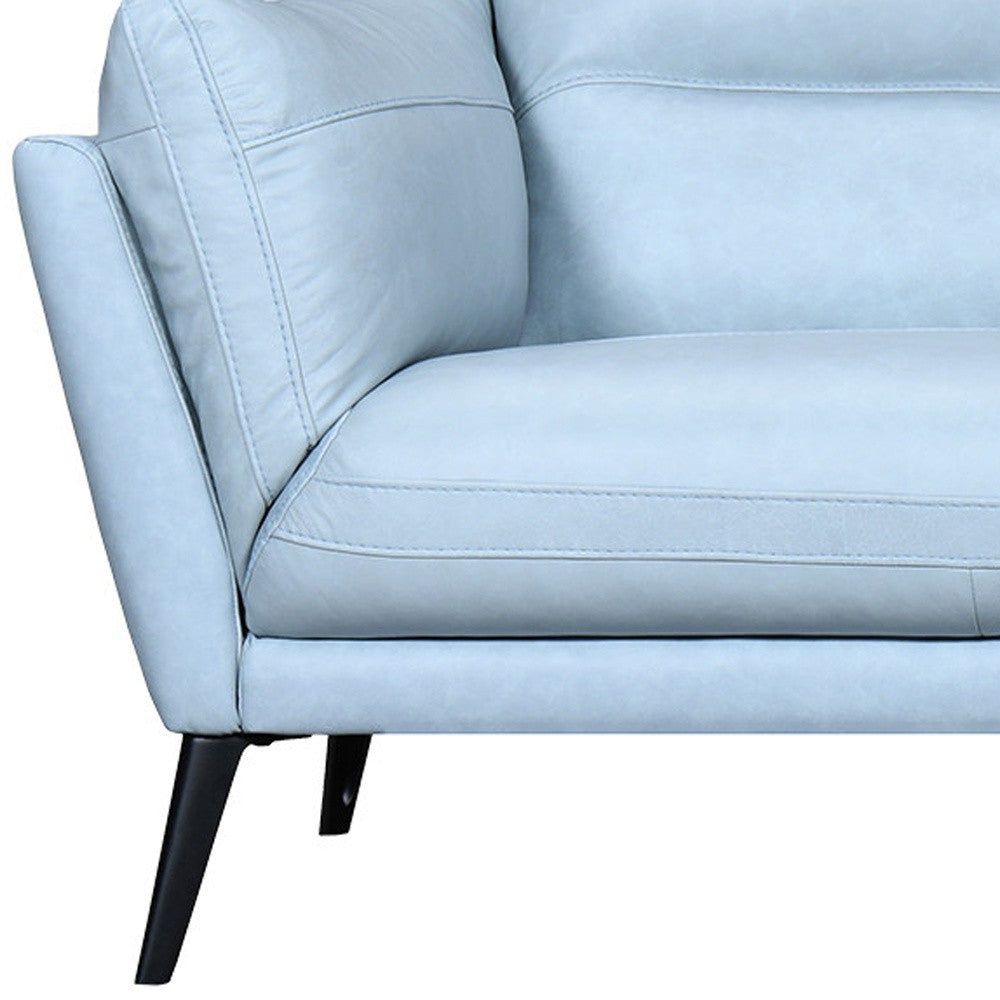 87" Sky Blue Leather Sofa With Black Legs Image 10