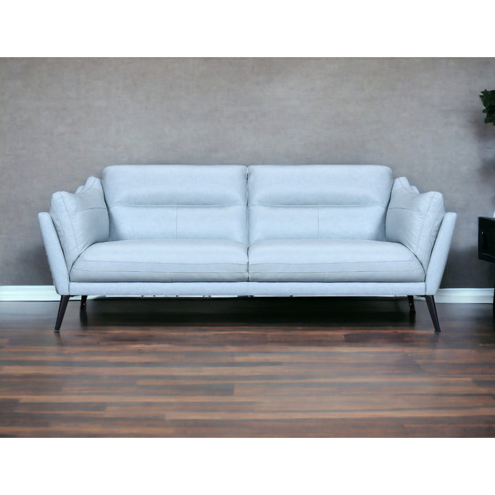 87" Sky Blue Leather Sofa With Black Legs Image 12