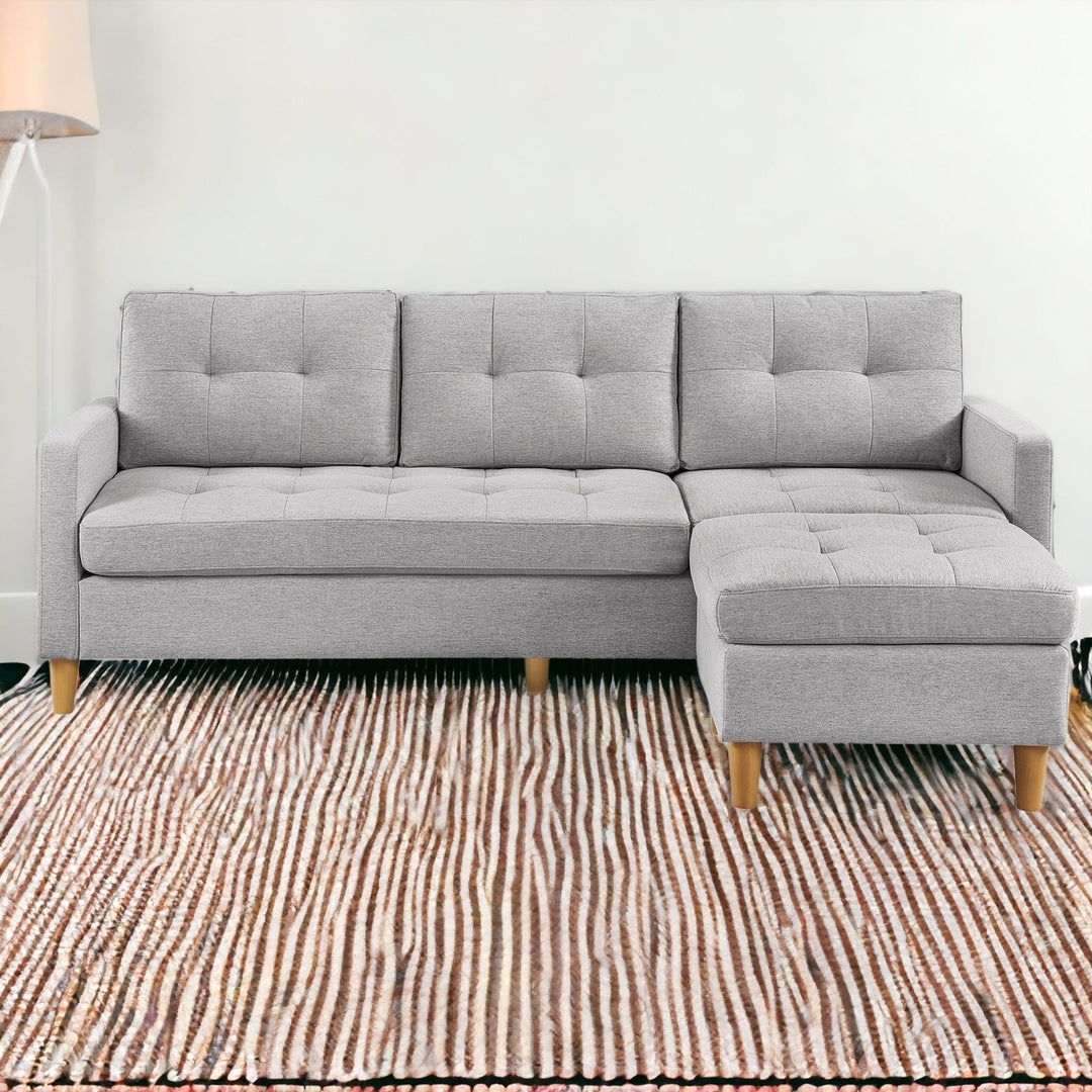 87" Light Gray Polyester Blend Sofa With Ottoman With Natural Legs Image 8