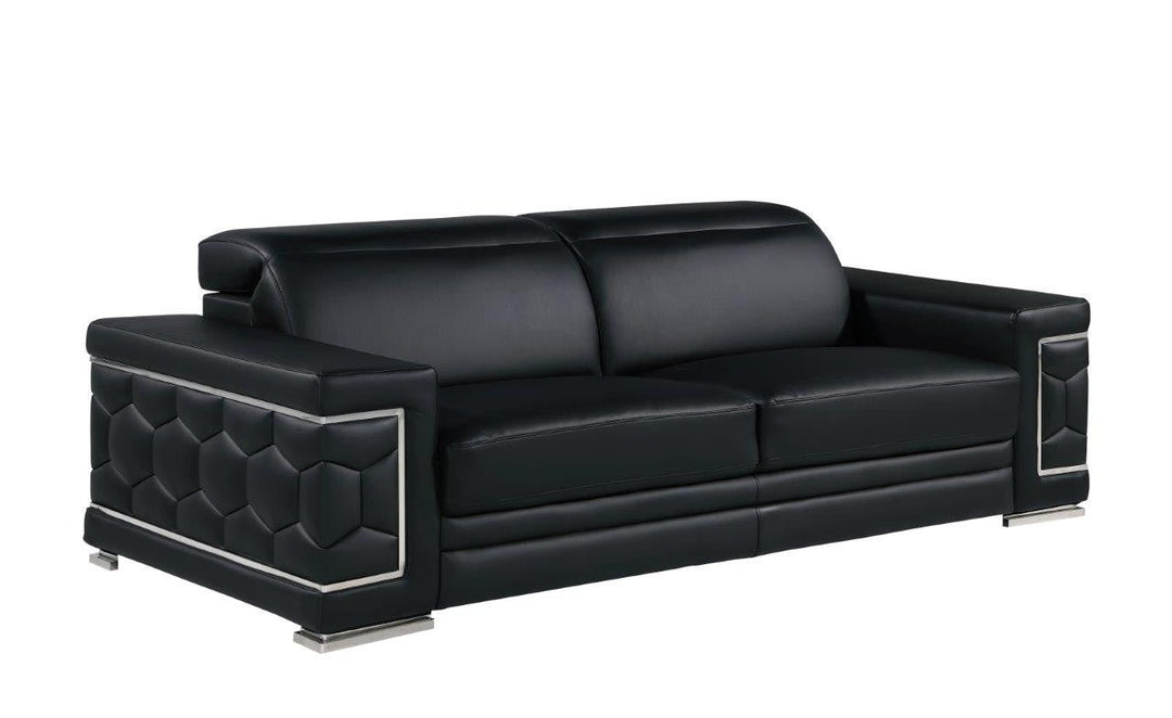 89" Black Leather Sofa With Silver Legs Image 1