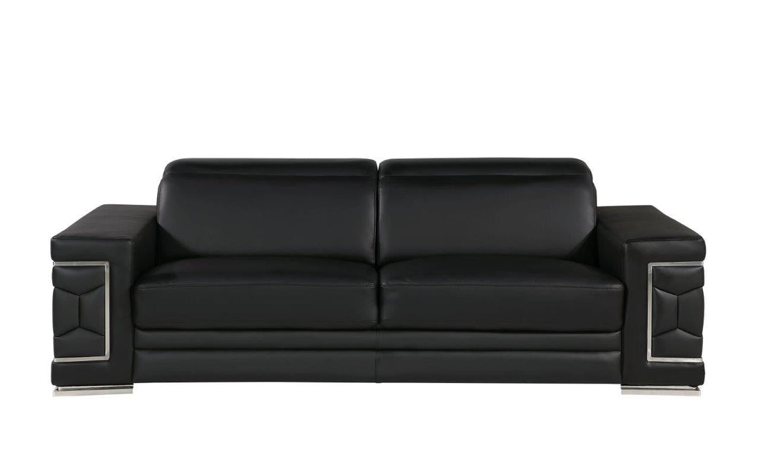 89" Black Leather Sofa With Silver Legs Image 2